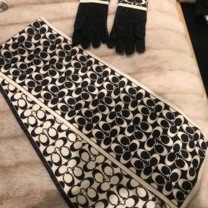 Coach Black and Beige gloves and scarf